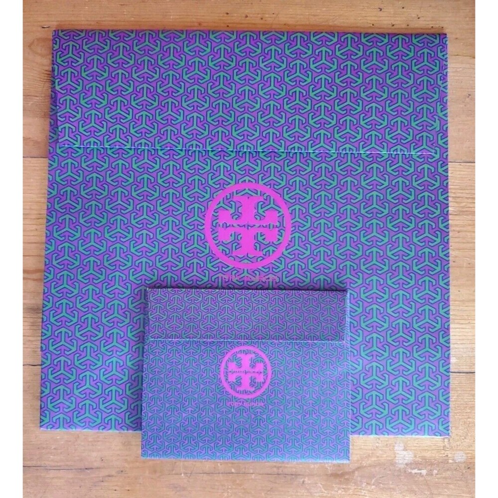 Tory Burch Large And Small Logo Purple & Green Gift Bag 16"x16"x6" 8x6.5x3.5